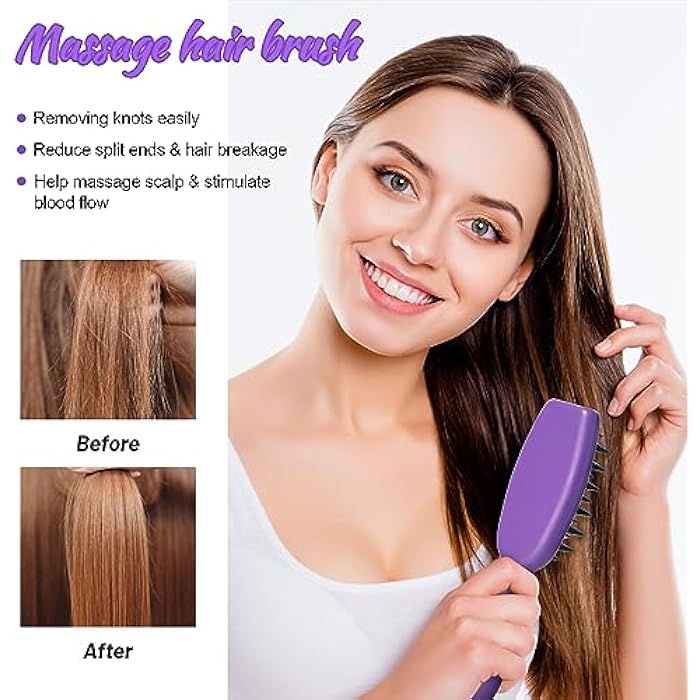 Oneleaf Hair Comb - Home Use Long Handle Shampoo Brush for Scalp Massage and Deep Cleansing(Blue & Purple) - Image 3